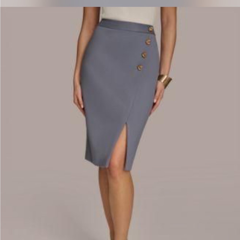 Donna Karan Gray Skirt with Gold Button Accents